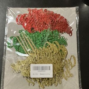 Glittery Party Cupcake Toppers - Red, Green, Gold